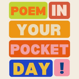 text reads "poem in your pocket day" in a bold, colorful font