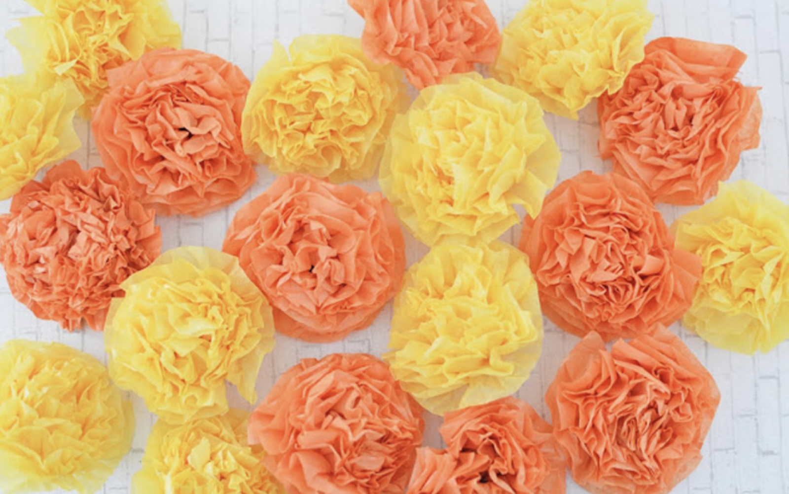 Paper marigolds in orange and yellow