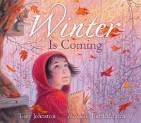 Girl looking at falling leaves on the cover of Winter is Coming