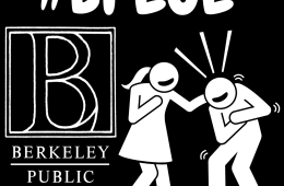 Berkeley Public Library Logo with two images of people laughing