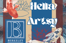 Berkeley public library logo with hella artsy logo and koi fish
