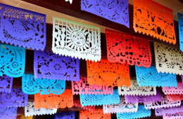 Papel picado banners are hung up