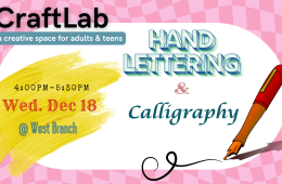 a calligraphy pen and squiggle, the event title and date in various colorful fonts