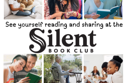 6 pictures of diverse people of all ages reading alone and with friends. 