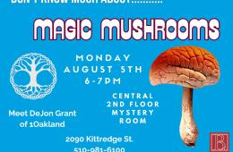 large mushroom with the head of a brain fills half the page