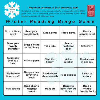 Blue bingo card for 2025 winter reading game