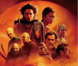 Dune Part Two movie poster of cast- the film will show at Claremont Branch Library at 4:30pm on July 24.