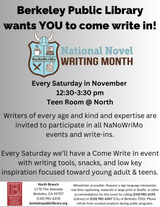 Young adult & teen writers are invited to join us for a weekly Come Write In in the Teen Room. Expect light snacks, swag, character builds, writing tools, & friendship opportunities.