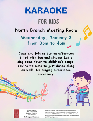 Karaoke for Kids flyer with child singing and musical notes