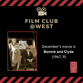 Bonnie and Clyde movie poster: two adults in front of a car, one standing and one squatting