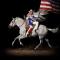 Beyonce with a white horse and cowboy hat against a black background