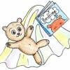 pencil drawn teddy bear lying on a blanket with book
