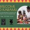 Green, yellow, red background with a photo of two adults and one small child preparing food. Welcome to Karamu! Come learn to cook a Kwanzaa meal together December 27th at noon.